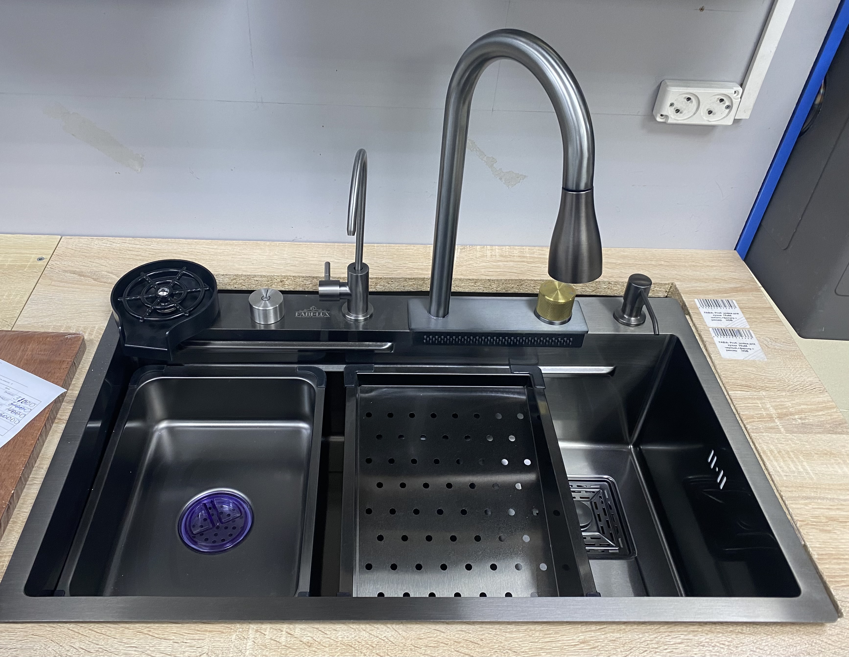 FABIA- Profi  мойка для кухни  75x46  черный,+фильтр + ринзер  ДЕКОР