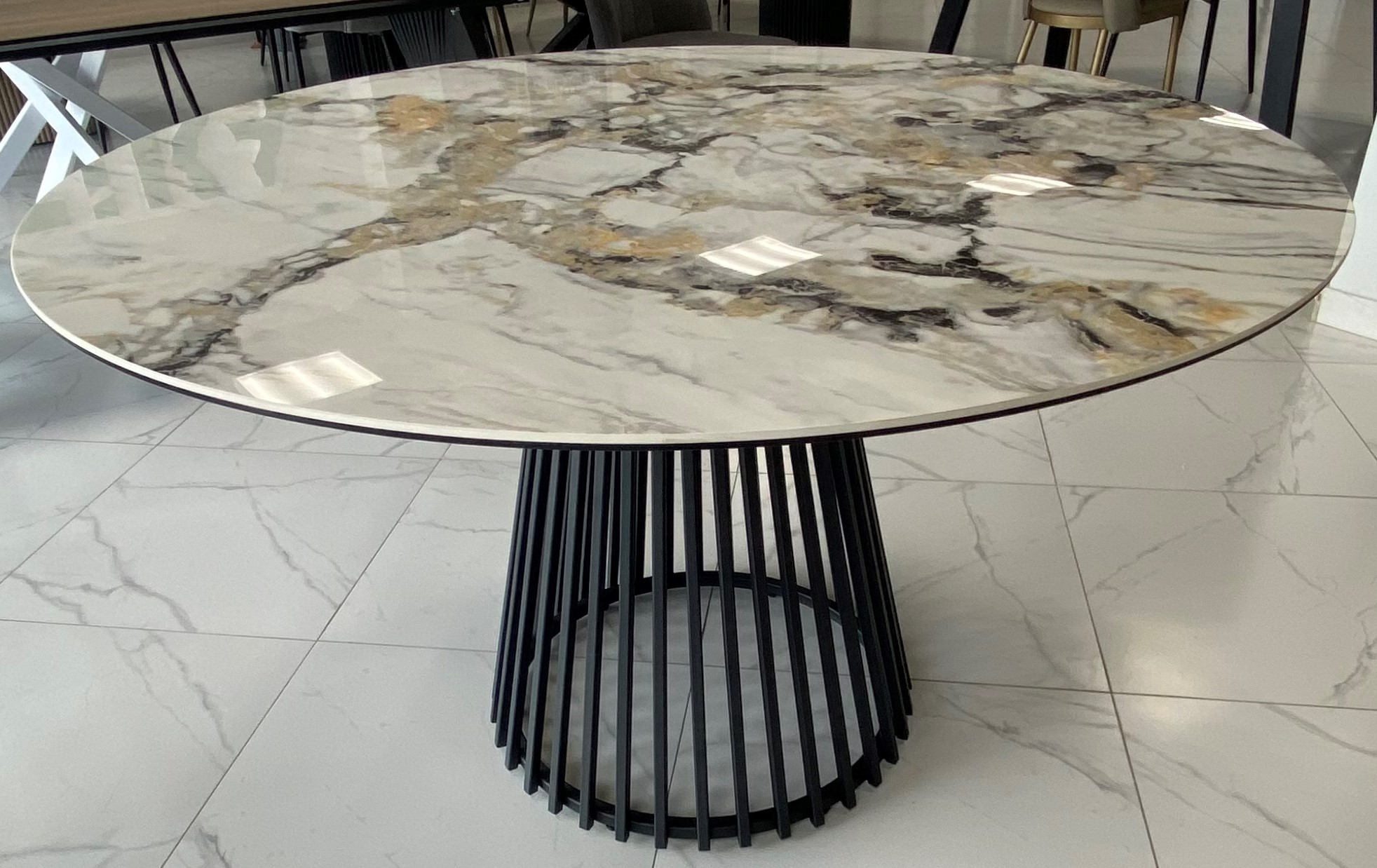 Стол ФРИТА (130) White Storm Glossy/ черное подстолье// Фрита 2 черная