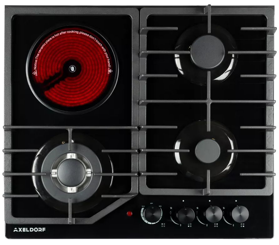 AXELDORF  варочная  панель комби.   GH-0604-2 BLACK LUXE   черн/черн,стекло 3+1 