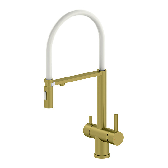LEDEME   смеситель д\кухни  K 14390Y-3  золотой сатин+бел.   /8   НОВИНКА