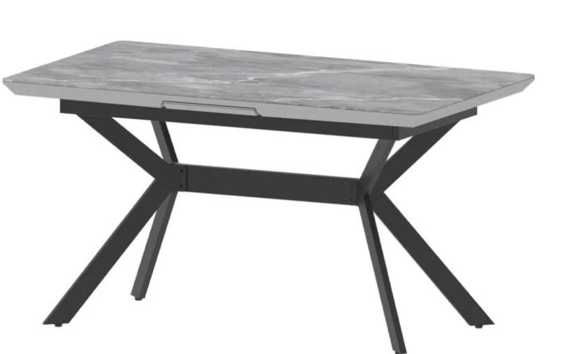 Стол ДАЙМ 3 керам.(1400х800/1700) белый мрам,вста.Baut,МДФ чер.глян,карк черн мат.(опора 40 чер.мат)