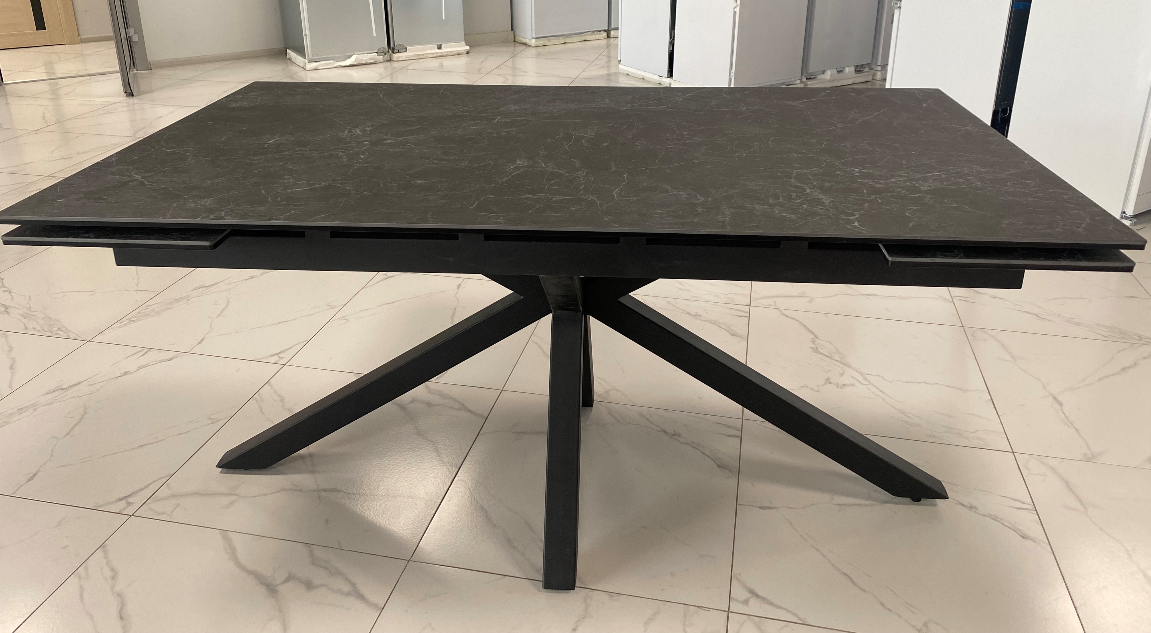 Стол БИРГЕР (160х90) Nero Greco/черное подстолье/черная рама// Биргер черная